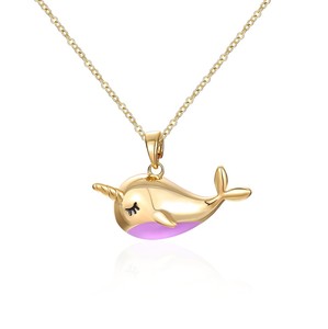 DY Thời Trang Hợp Thời Trang Đồng Monodonmonoceros Đồ Trang Sức Sinh Vật Biển Men Hồng Rose Gold Animal Pendant Narwhal Vòng Cổ