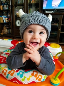 Chapeau de bébé guerrier viking fait à la main, <span class=keywords><strong>bonnet</strong></span> en <span class=keywords><strong>tricot</strong></span> crochet, casque, accessoire de photographie pour nouveau-né, chevalier pour enfants (3 tailles au choix) A117 - Product Image 6