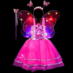 Butterfly Glitter Fairy Set Wings、Wand、TutuまたはBoppers Fancy Dress CostumesためKids Children