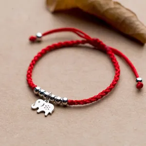 Kwaliteit Hand Gemaakt Rood Touw 925 Sterling Silver Elephant Charm Armbanden Voor Vrouwen Mode-sieraden