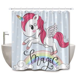 2023 più caldo all'ingrosso bagno Decor 100% poliestere tessuto stampa digitale <span class=keywords><strong>bambini</strong></span> <span class=keywords><strong>bambini</strong></span> simpatico cartone animato unicorno tenda da doccia - Product Image 6