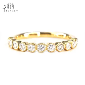 Bague semi-éternité, anneau 18K, couleur unie, or, blanc, diamant