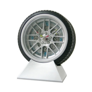 print your logo tire design desk clock stand plastic table clock industrial alarm clock