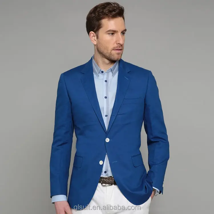 55 % katoen 45 % linnen twee knoppen notch revers blauwe kleur blazer jasje