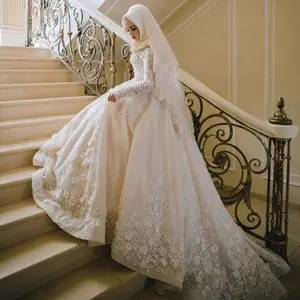 2021 مسلم الزفاف فستان زفاف مع الحجاب دبي ثوب زفاف الزفاف فستان زفاف فساتين الزفاف
