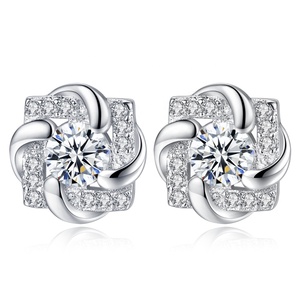 EC56 Cheap Fine Jewelry Flower floral Earrings Square Zircon Fancy Jewelry Cheap Spinning zircon ear studs of eternal love