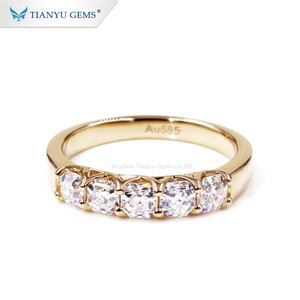 Tianyu gems-banda de boda de oro amarillo auténtico, 3,5x3,5mm, Moissanite asscher, 5 piedras, para mujer - Product Image 2