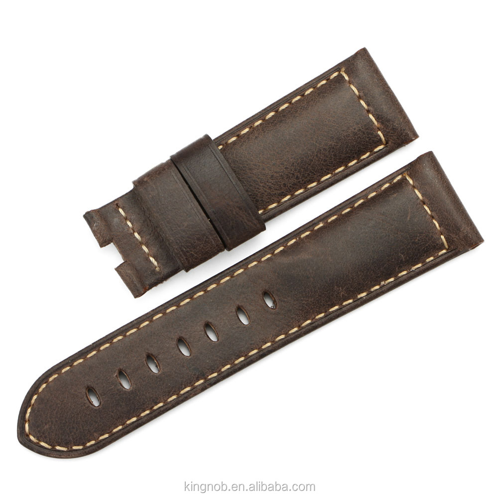 24mm Déploiement Fermoir Brun Foncé Rétro Cuir Véritable Bracelet De Montre