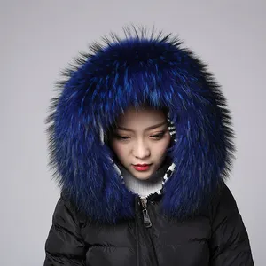 Cuello de piel de mapache de gran calidad, colorido, para el invierno, cálido, cuello de piel, talla grande