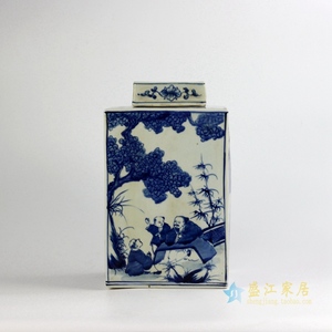 RYUK15-B dinastia Qing Kangxi Emperor era riproduzione vernice a mano antica agricoltura cinese modello di vita quadrato in ceramica blu <span class=keywords><strong>e</strong></span> wh - Product Image 2
