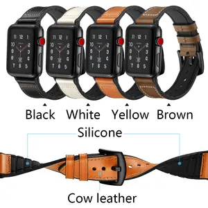 for apple watch band 38mm 42mm Genuine Leather and silicone strap for iwatch series5 series4 series3/2/1