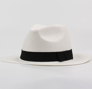 Bob unisexe en paille unie, <span class=keywords><strong>Chapeau</strong></span> fédora, coiffe de plage, soleil, Panama, couvre-chef pour femmes et hommes, décontracté, visière, collection été - Product Image 5