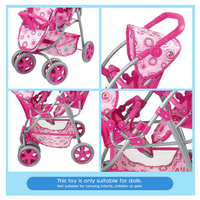 Poussettes jumelles pour poupées Feili Toys avec barre de guidage réglable et roues avant pivotantes, poussette double siège pour jouets
