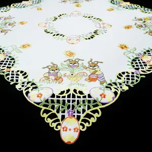 Nappe de pâques en polyester, tissu avec broderie et découpe