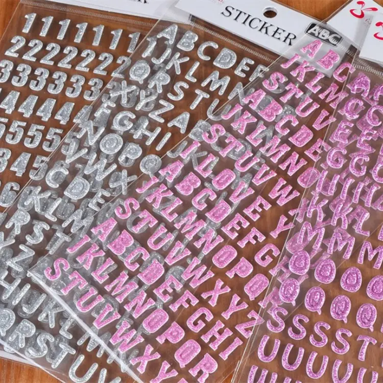 Stiker Scrapbooking Huruf Glitter Cantik, Stiker Hadiah DIY 12 Desain/Set