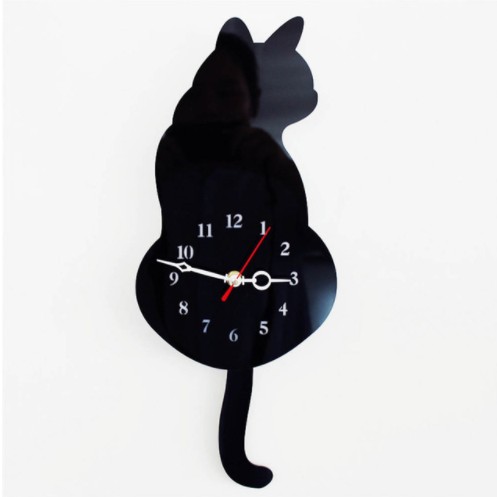 Nero coda del gatto orologio da parete