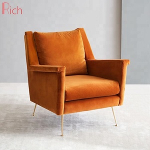 Bán Buôn Đồ Nội Thất Sang Trọng Cánh Tay Ghế Accent Fancy Ghế Cho Phòng Khách Hiện Đại Orange Velvet Một Chỗ Ngồi Sofa Ghế - Product Image 1