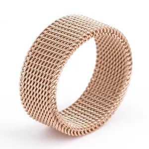 Bague du milieu en maille d'acier inoxydable, pour femme, 1 pièce, nouvelle mode