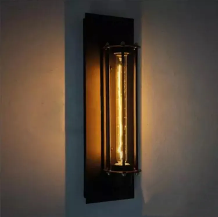 Long Retro black bar decoration led industrial antique iron wall light