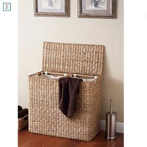 Oversized <strong>Divided</strong> Seagrass Fiber <strong>Laundry</strong> Hamper Storage <strong>Basket</strong> with Handles and 2 Removable Liners - Product Image 2