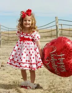 White & Red Polka Dot Shirley Temple Bé Búp Bê Phong Cách Ngắn Puffy Tay Áo