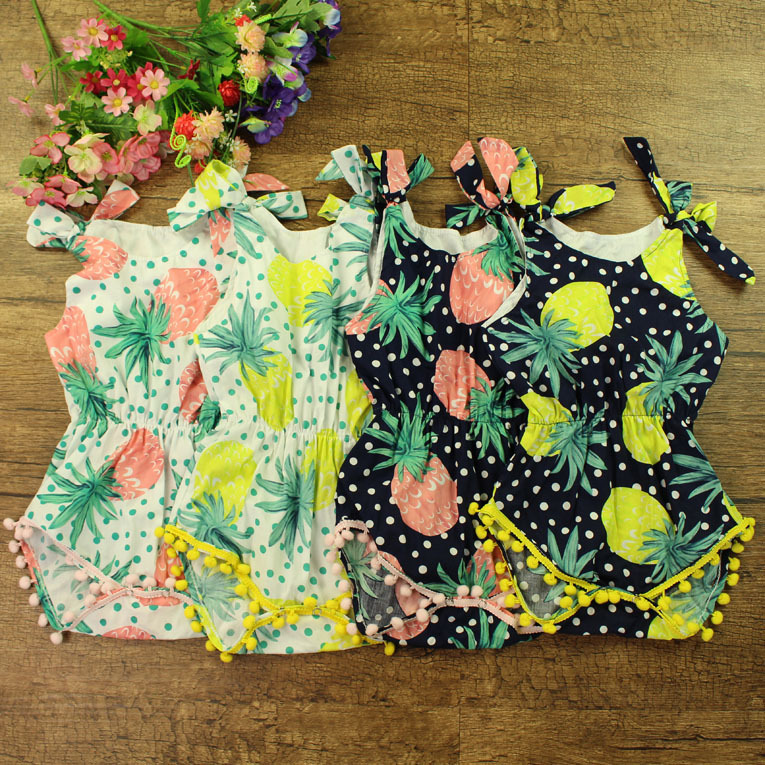 Мой-320 2018 милый комбинезон без рукавов с принтом ананасов для младенцев маленьких девочек с повязкой на голову наряды летняя бутика оптовая продажа