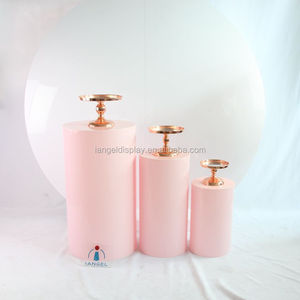 Juego de 5 cilindros acrílicos de pedestal redondo dorado moderno Iangel para bodas y exposiciones con pegatina de logotipo de forma cuadrada - Product Image 4