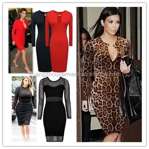 Kim kardashian — robe de cocktail à manches longues pour femmes, grande taille, tenue moulante, crayon, à l'avant, sexy, collection 2022