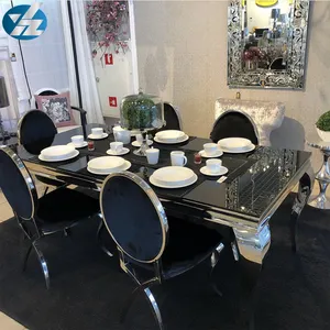 Groothandel Moderne Stijlvolle Europese Stijl Rvs Glazen Eettafel Set