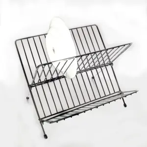 Widney Home Kinchen Silver Black ChromeメッキStainless Steel 2-Tier Stackable Dish RackとDrainboard