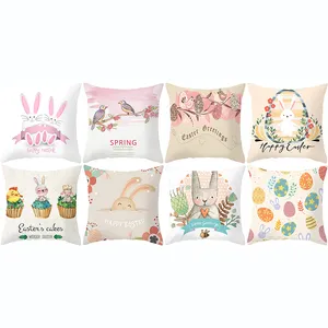 Happy Easter Sarung Bantal Sofa, Penutup Bantal Sofa Lempar Kelinci Dekorasi Rumah 45X45Cm