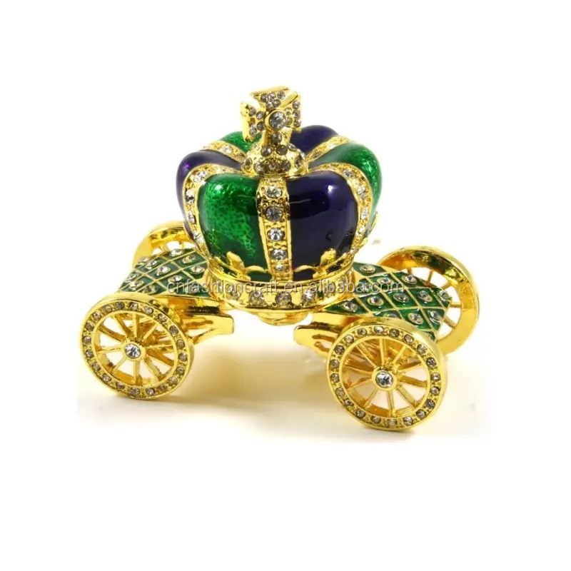 Green color gold plating crown trinket box Carriage Box