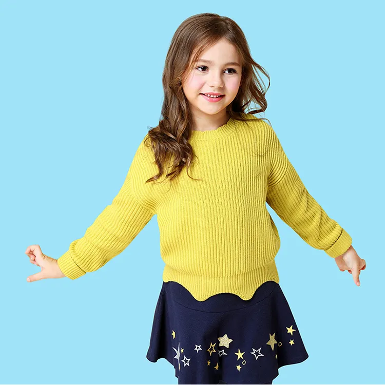 Niedrigen MOQ schöne winter blume seite baumwolle cozy lässige crew neck baby mädchen kinder gestrickte pullover pullover