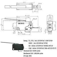 DEWO moins cher 16a micro-interrupteur débit d'air 3 broches tactile miniature micro-interrupteur avec levier spécial