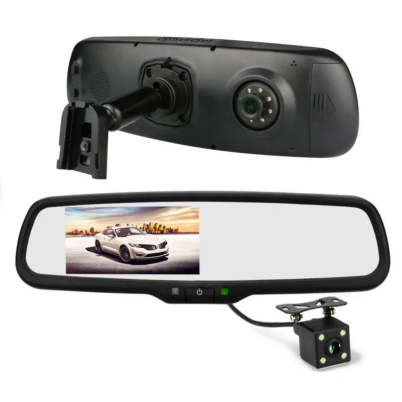 Espejo de coche DVR dual lente conducción grabadora de Video espejo retrovisor Dash Cam con soporte especial