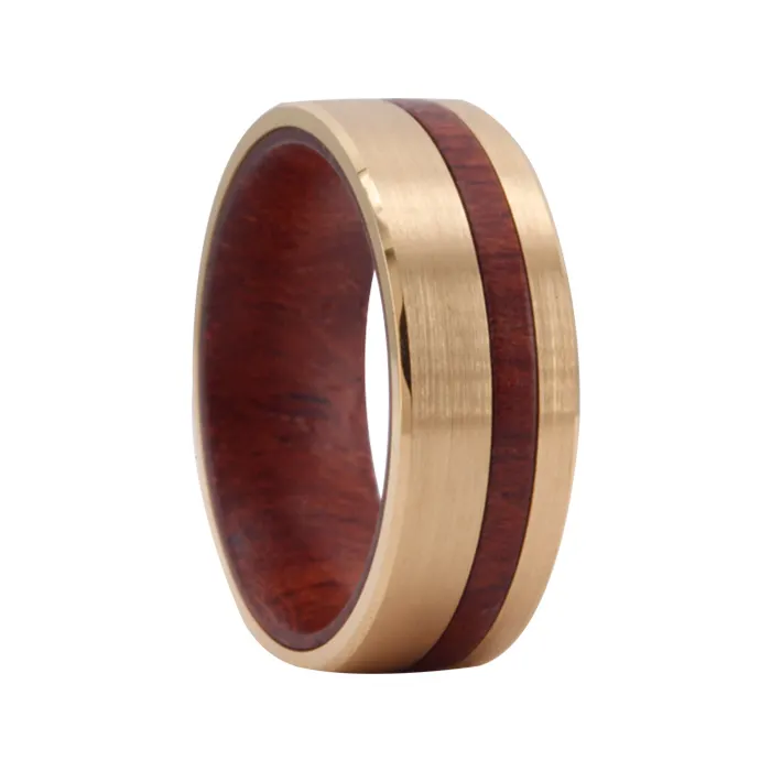 Sz Cheng Juweliers Trouwring Hawaiian Koa Rose Ebbenhout Ring Geassembleerd Met Geborsteld Wolfraamcarbide Ring