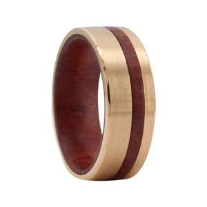 SZ CHENG JEWELERS wedding band hawaiian koa rose ebony wood ring assembled with brushed tungsten carbide ring