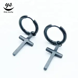 stainless steel cross dangle hoop earrings factory wholesales