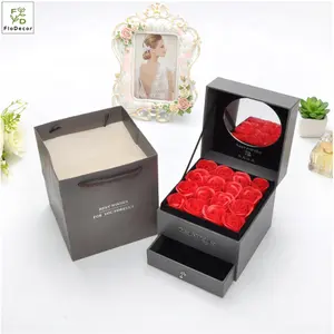 Cheap Soap Rose Flower Gift Box Set with Drawer For Valentine's Day Mother's Day gifts Birthday Wedding Necklace Ring Gift Box