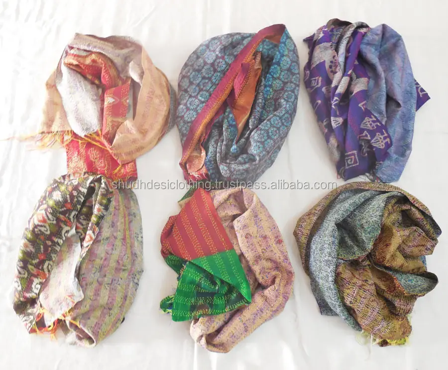 Silk Sari Recycle Vintage Kantha Stole Scarf Wholesale 50 Pcs Lot