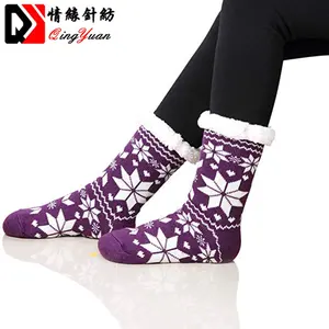 Women Thick Knit Sherpa Lined Cozy Sock Snowflake Thermal Fuzzy Slipper Fluflly Socks