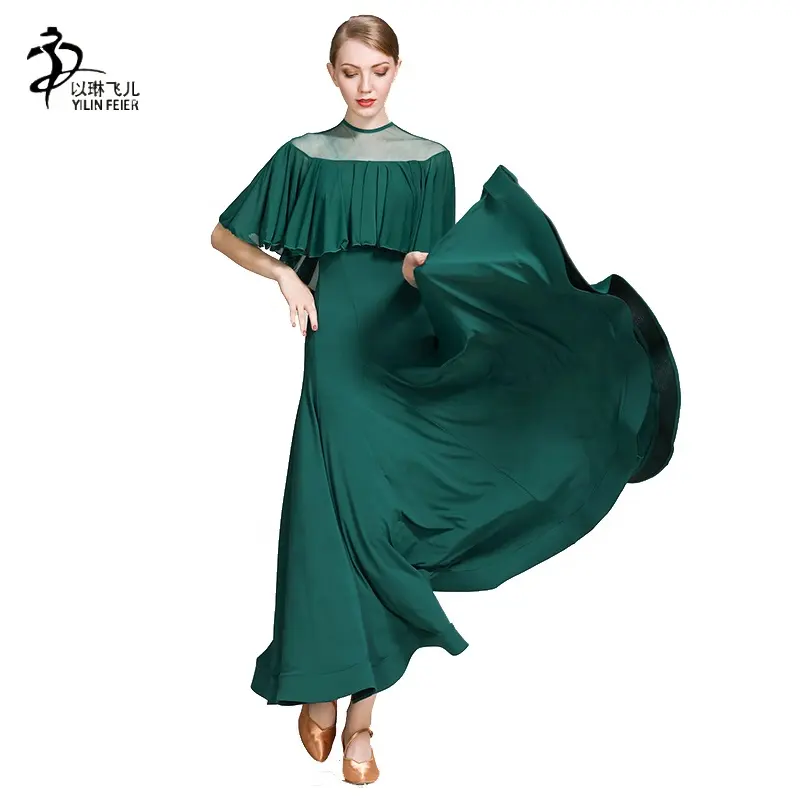 สีเขียวสีแดง Ballroom Dress สำหรับผู้หญิงนักเต้นเวทีแสดงชุดโมเดิร์นเต้นรำ Waltz ชุดเต้นรำ