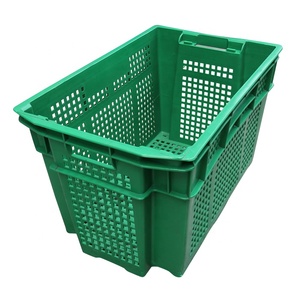QS Heavy Duty Nest <strong>Stackable</strong> Storage Container Crate Wholesale Durable Mesh Supermarket Plastic <strong>Basket</strong> for Vegetable Fresh Fruit - Product Image 1