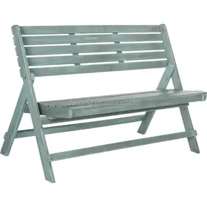 Blue Color Folding Wood Garden Bench Park Slatted Tete A Tete Outdoor Bench Chair
