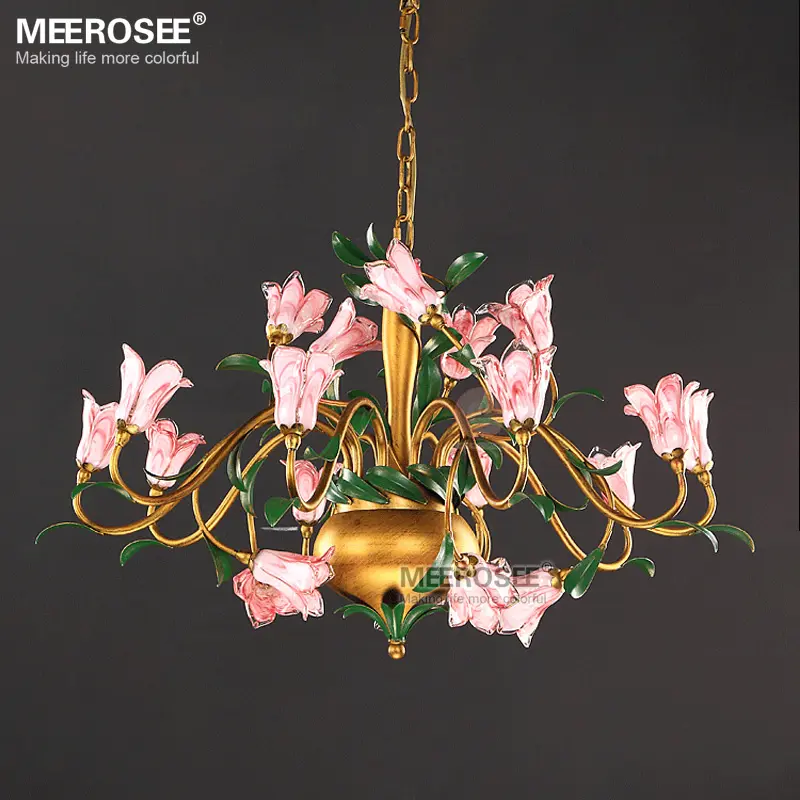 MEEROSEE Neue Ankunft Blume Anhänger Lampe Treppen Kronleuchter Licht Goldene Eisen Kronleuchter MD81409