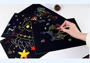 Bview Art 10 feuilles de papier à gratter arc-en-ciel 26x19cm avec stylet en bois, <span class=keywords><strong>carnet</strong></span> de <span class=keywords><strong>dessin</strong></span> - Product Image 3