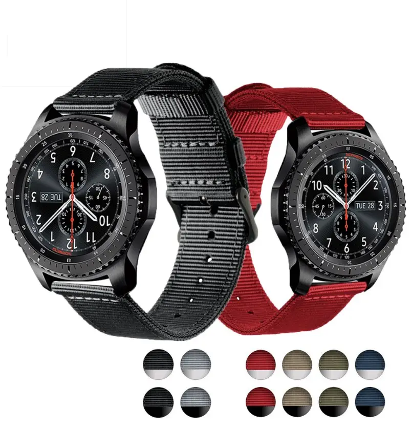 Pulseira de relógio inteligente de 22mm, pulseira de nylon colorida para samsung gear s3 frontier, pulseira clássica de relógio inteligente