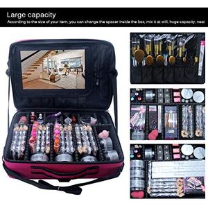 Sac de voyage de maquillage pour brosse femmes bigoudi Salon outil de beauté des ongles attacher au chariot avec miroir Portable maquillage Train Case - Product Image 4