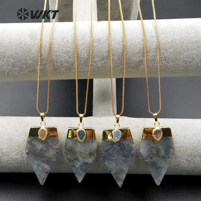 WT-N970 थोक नई आगमन प्राकृतिक ग्रे Labradorite अनियमित ब्लेड आकार रत्न हार सुलेमानी मनका के साथ महिला बनाने के लिए