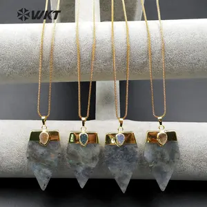 WT-N970 Wholesale New Arrival Natural Gray Labradorite Irregular Blade Shape Gemstone Necklace With Agate Bead For Woman Making